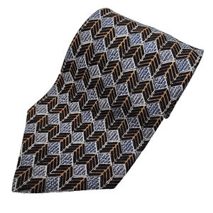 Villa Bugatti Gray-Gold-Black Geometric Silk Necktie - USA - Like New